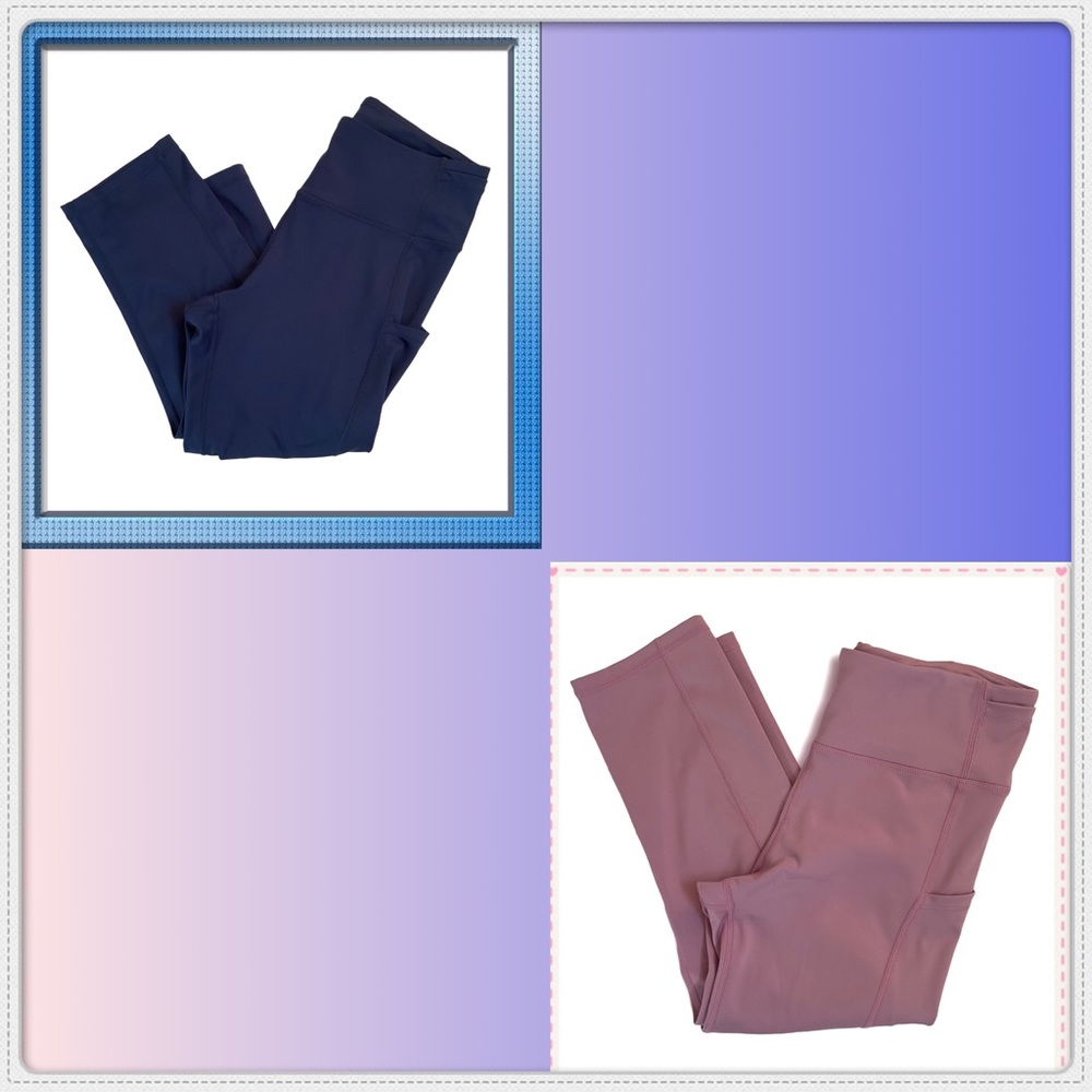 Yelete Bundle Active Capri Leggings Blue Pink, Size M